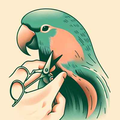 Persona recortando el pico de un loro con tijeras, mostrando cuidado y precisión.