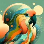 Ilustración vibrante de un loro con colores brillantes y formas abstractas, reflejando su visión del mundo.