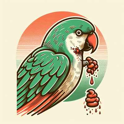 Pájaro colorido con excremento sanguinolento, reflejando el tema del artículo sobre loros.