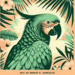 Ilustración de un loro verde con fondo tropical, simbolizando la agresividad de las aves.