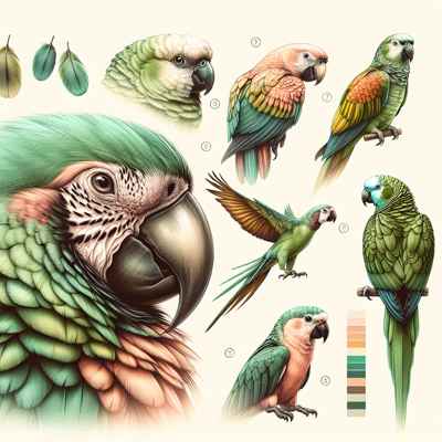 Diversas especies de loros colombianos con plumajes coloridos y variados.